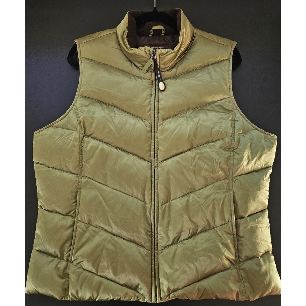 Vintage Eddie Bauer XL Goose Down Women's Puffer Vest Green Zip Up